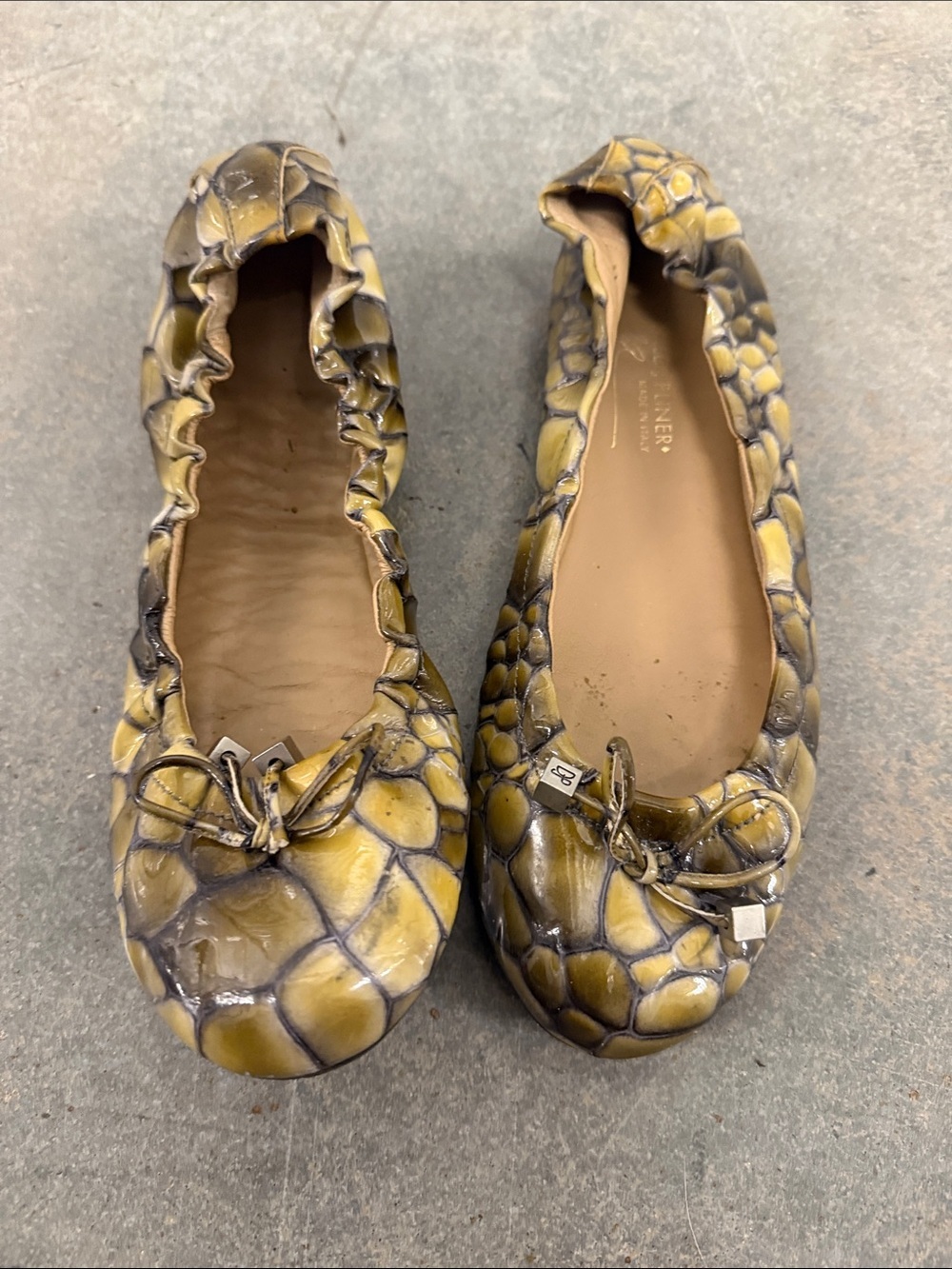Donald J. Pliner Olive Yellow Croc-Embossed Ballet Flats